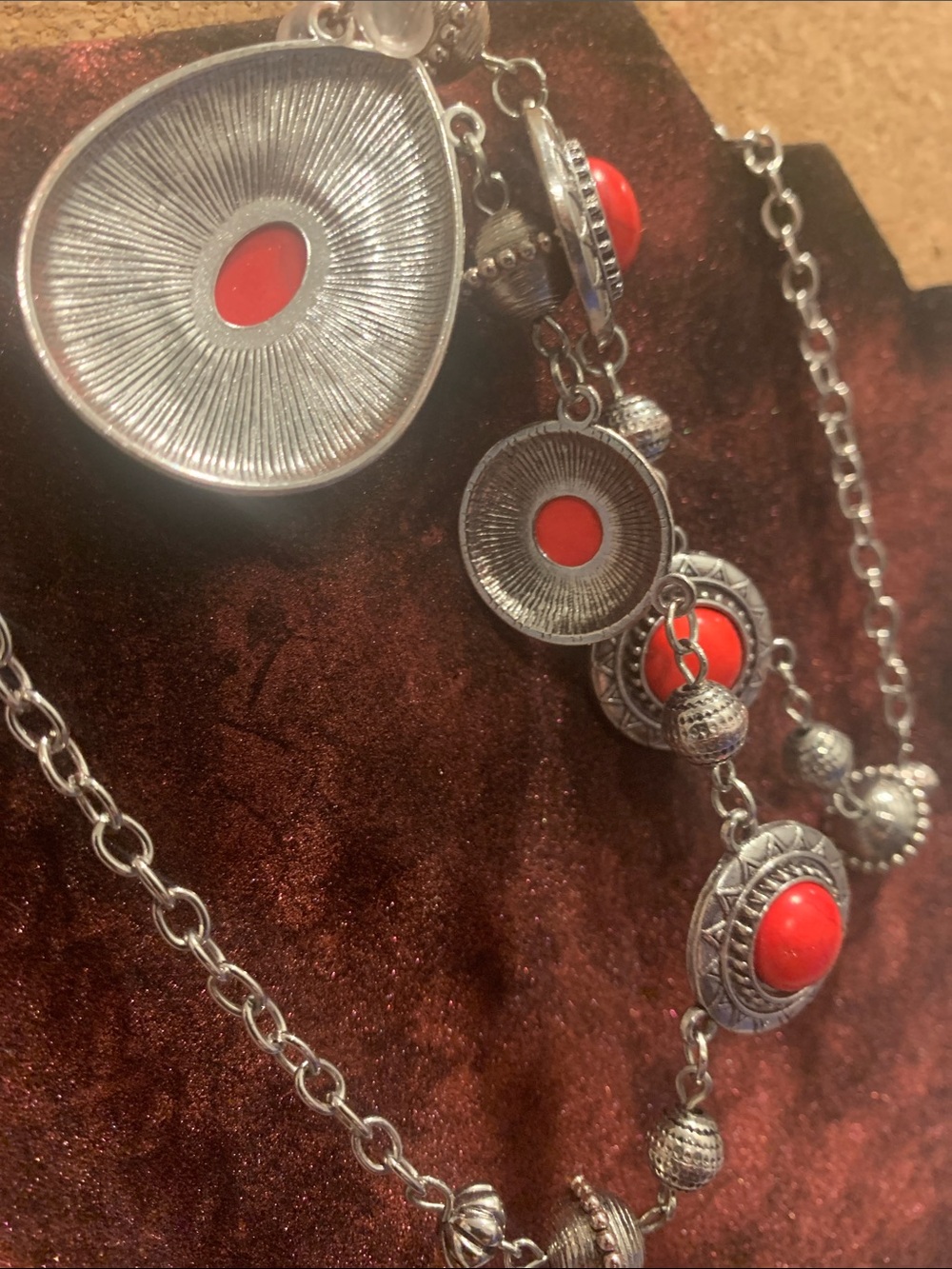 Women’s southwestern Silver Necklace with Red Stones - Picture 5 of 5